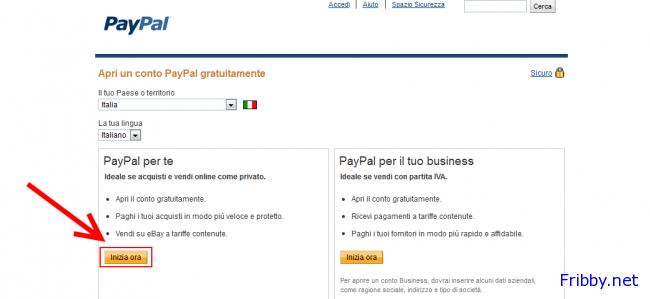 paypal registrazione conto personale