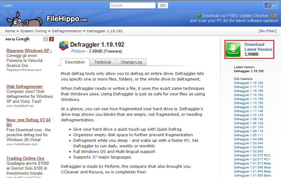 scaricare defraggler italiano
